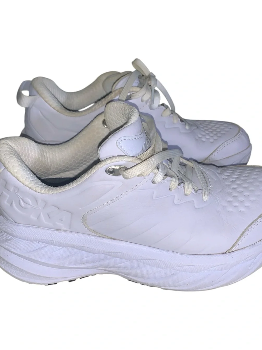 Women’s HOKA White Leather running/work shoes size 7